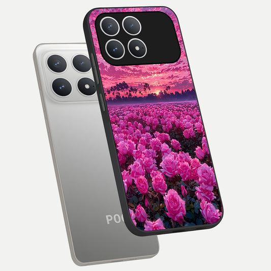  Rose Sunset Valley phone case For Poco F8 Pro showing premium glass back cover with detailed artwork