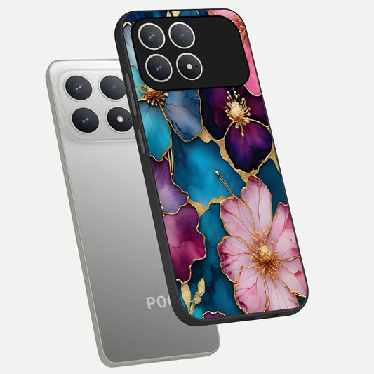  Sparkle Floral phone case For Poco F8 Pro showing premium glass back cover with detailed artwork