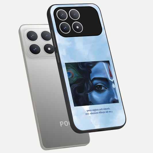  Spiritual Krishna phone case For Poco F8 Pro showing premium glass back cover with detailed artwork