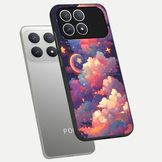  Starlit Dream Clouds phone case For Poco F8 Pro showing premium glass back cover with detailed artwork