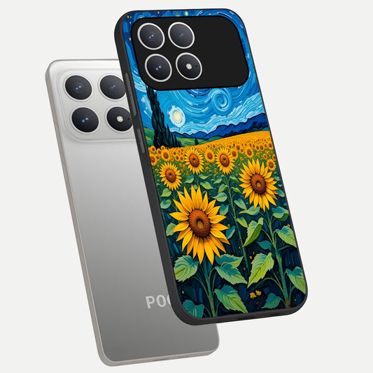  Starry Sunflower Dreams phone case For Poco F8 Pro showing premium glass back cover with detailed artwork