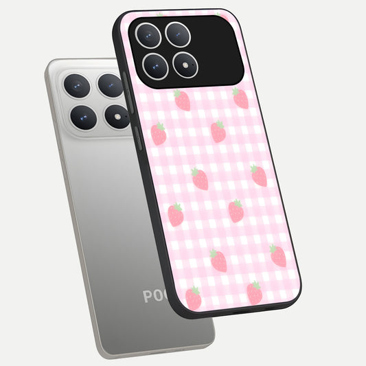  Strawberry Picnic Love phone case For Poco F8 Pro showing premium glass back cover with detailed artwork