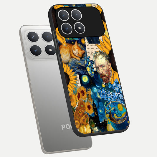  Sunflower Chic Mood Custom Name phone case For Poco F8 Pro showing premium glass back cover with detailed artwork