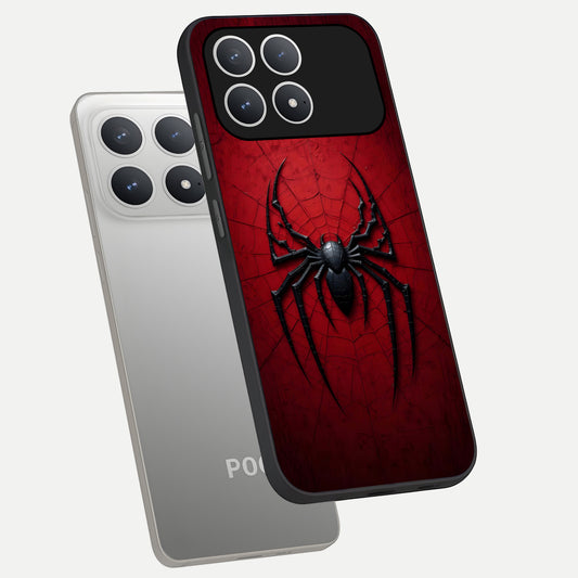  Superhero Web Emblem phone case For Poco F8 Pro showing premium glass back cover with detailed artwork