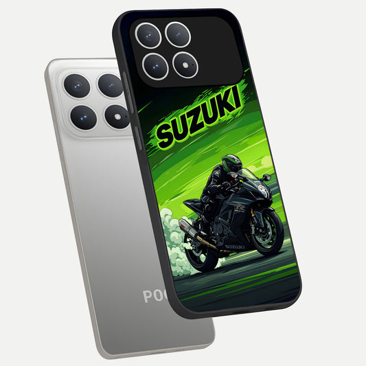  Suzuki Speed Beast phone case For Poco F8 Pro showing premium glass back cover with detailed artwork