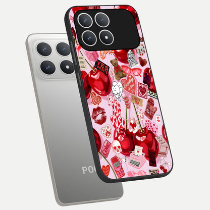  Sweet Cherry Chaos phone case For Poco F8 Pro showing premium glass back cover with detailed artwork