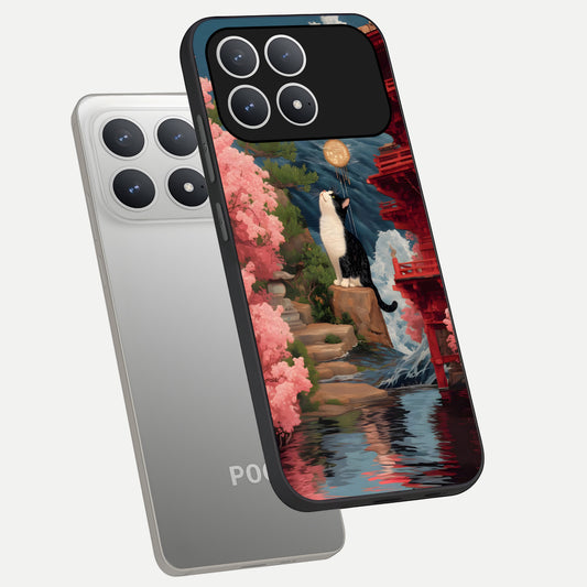  Temple Cat Scenery phone case For Poco F8 Pro showing premium glass back cover with detailed artwork