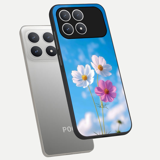  Tripple Flowers With Sky phone case For Poco F8 Pro showing premium glass back cover with detailed artwork