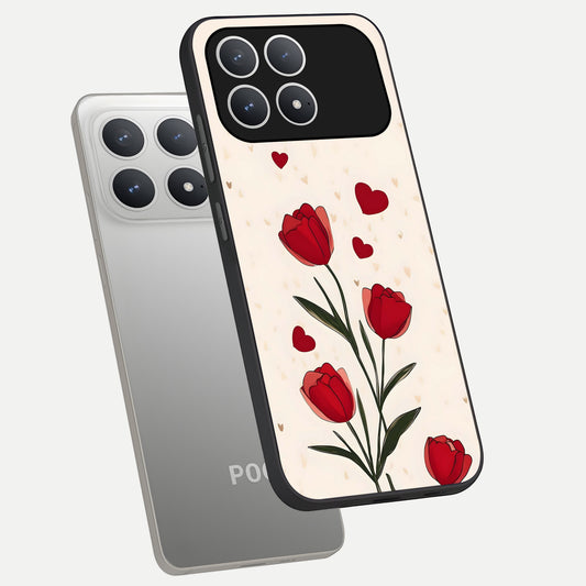  Tulip With Heart phone case For Poco F8 Pro showing premium glass back cover with detailed artwork