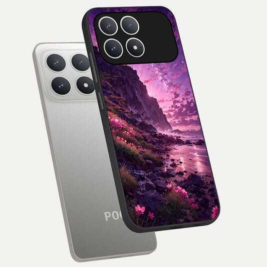  Twilight Blossom Coast phone case For Poco F8 Pro showing premium glass back cover with detailed artwork
