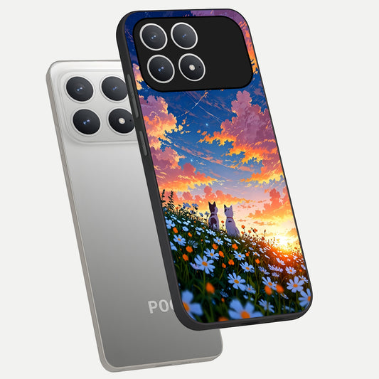  Two Cats Friends phone case For Poco F8 Pro showing premium glass back cover with detailed artwork