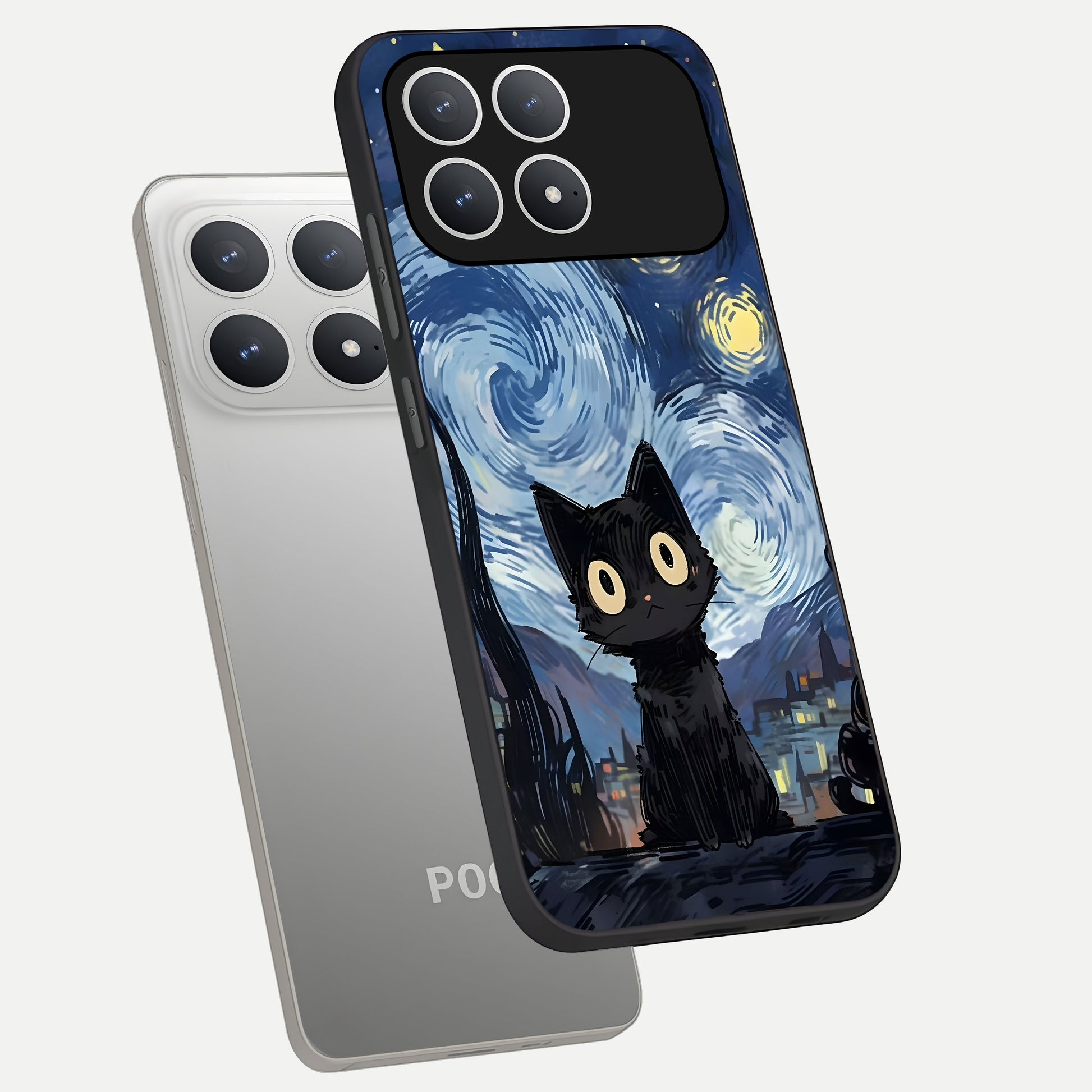  Van Gogh Cat phone case For Poco F8 Pro showing premium glass back cover with detailed artwork