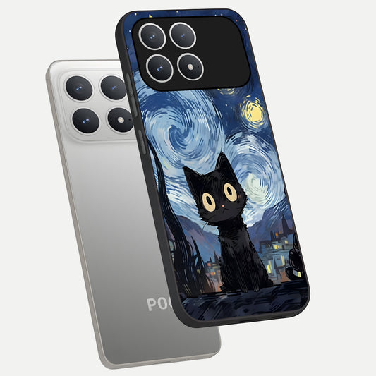  Van Gogh Cat phone case For Poco F8 Pro showing premium glass back cover with detailed artwork