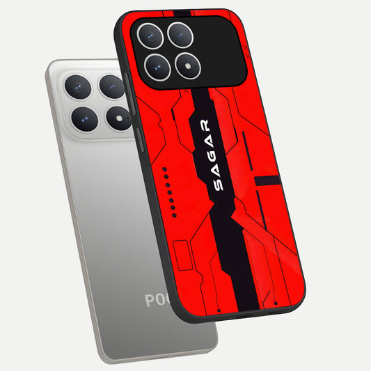  Voltage Rise CYBERPUNK Custom Name phone case For Poco F8 Pro showing premium custom name glass back cover