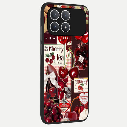  Aesthetic Cherry Tea back cover For Poco F8 Pro slim fit glass case with vibrant aesthetic design