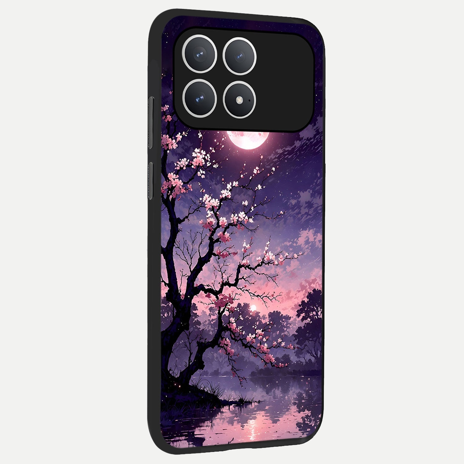  Blossom Pink Moon back cover For Poco F8 Pro slim fit glass case with vibrant aesthetic design