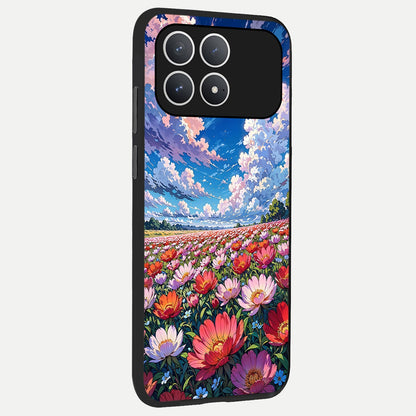  Blossom Sky Field back cover For Poco F8 Pro slim fit glass case with vibrant aesthetic design