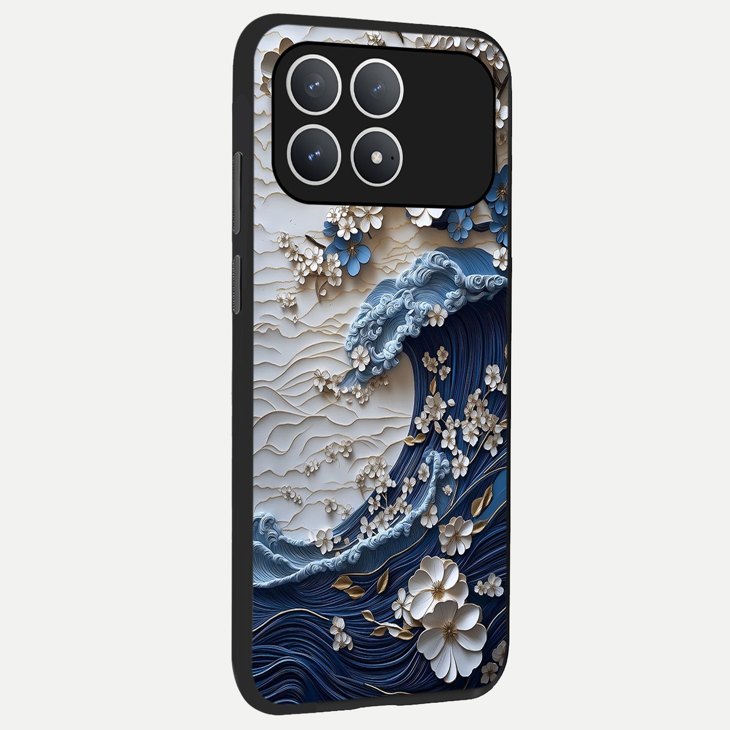  Blossom Wave Art back cover For Poco F8 Pro slim fit glass case with vibrant aesthetic design