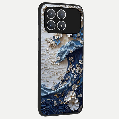  Blossom Wave Art back cover For Poco F8 Pro slim fit glass case with vibrant aesthetic design
