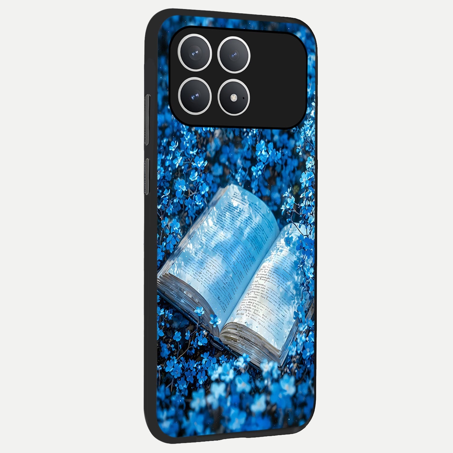  Blue Bloom Tales back cover For Poco F8 Pro slim fit glass case with vibrant aesthetic design