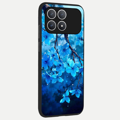  Blue Blossoms Branch back cover For Poco F8 Pro slim fit glass case with vibrant aesthetic design