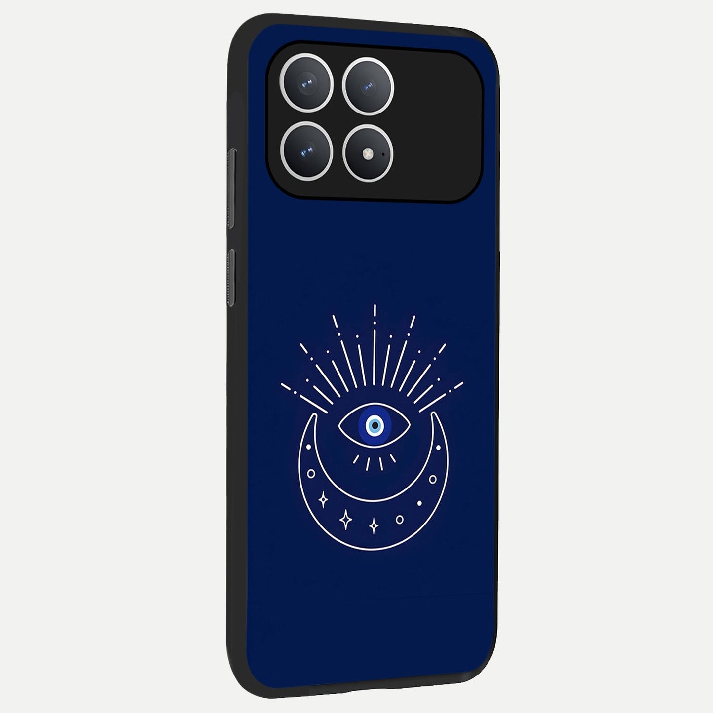  Blue Evil Eye back cover For Poco F8 Pro slim fit glass case with vibrant aesthetic design