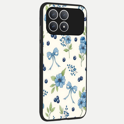  Blue Flower And Bow back cover For Poco F8 Pro slim fit glass case with vibrant aesthetic design