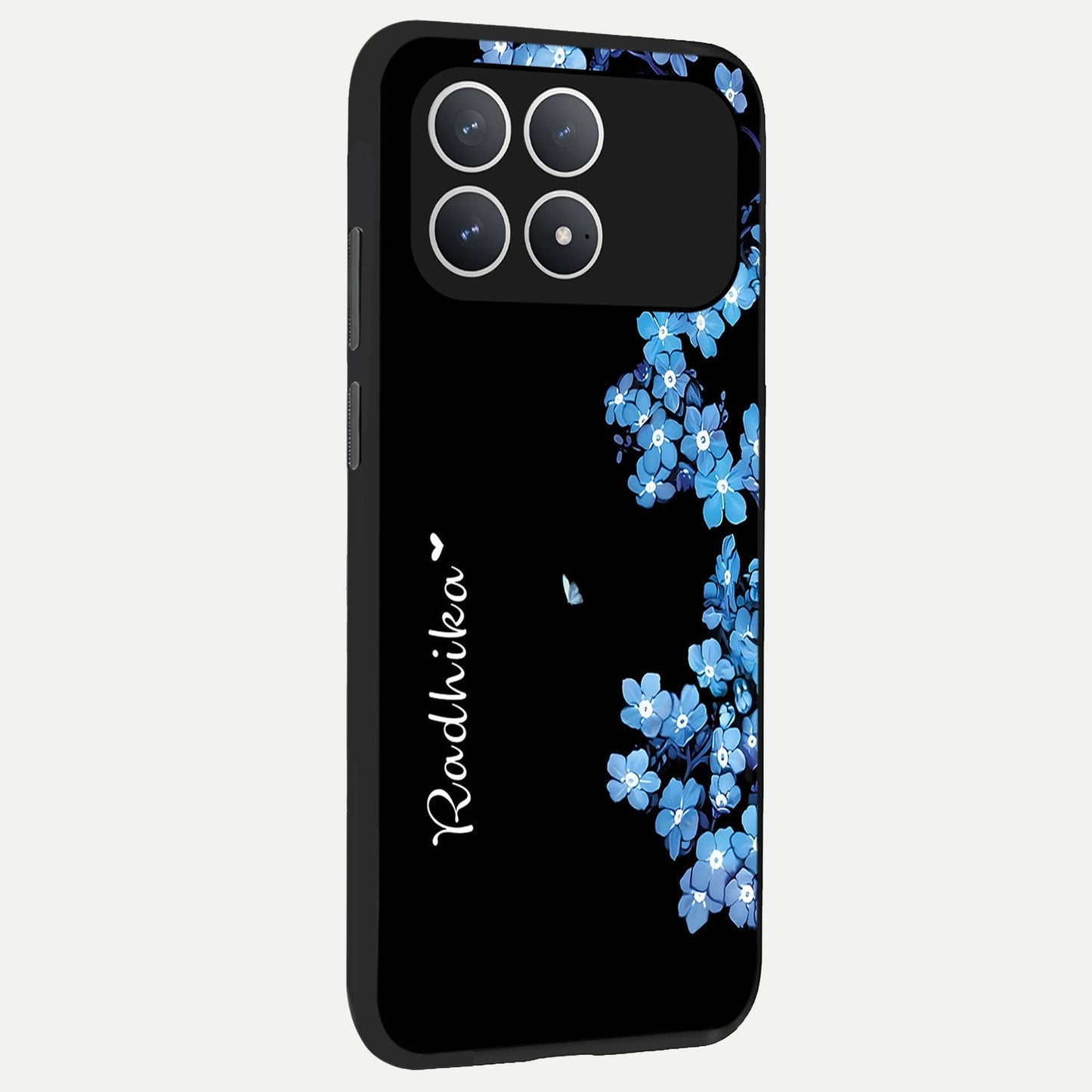  Blue Petal Dream Custom Name back cover For Poco F8 Pro slim fit glass case with vibrant aesthetic design