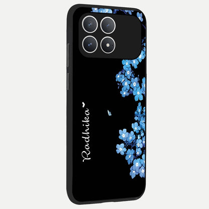  Blue Petal Dream Custom Name back cover For Poco F8 Pro slim fit glass case with vibrant aesthetic design