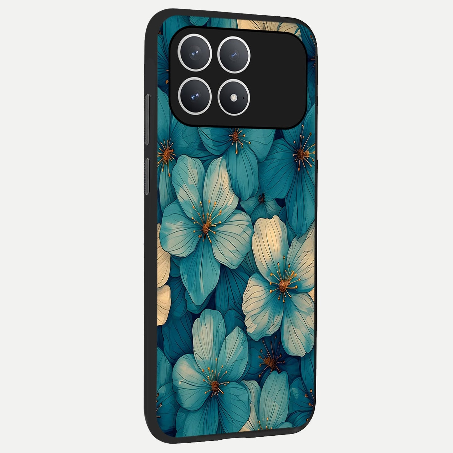  Blue Shade Floral back cover For Poco F8 Pro slim fit glass case with vibrant aesthetic design