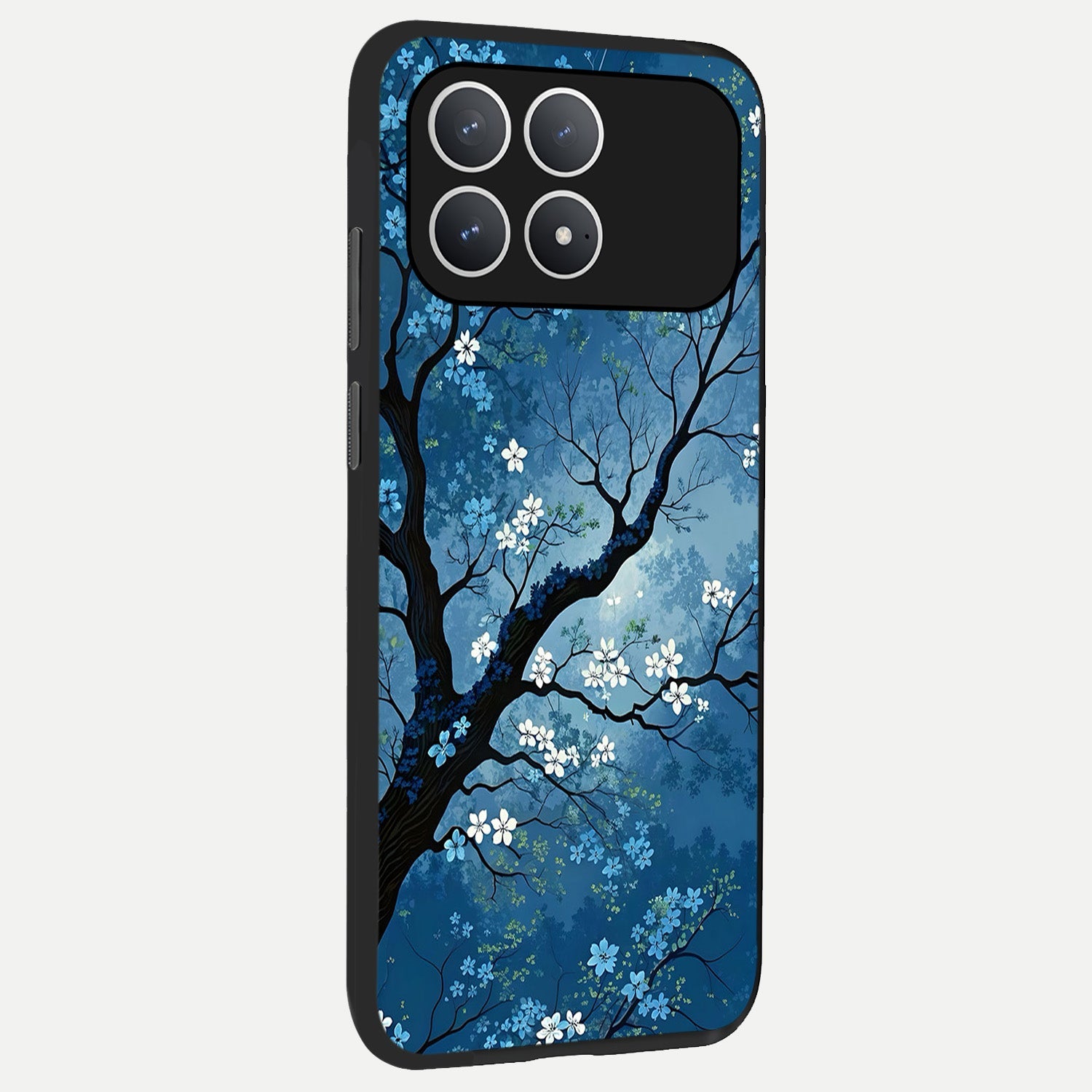  Blue Tree Serenity back cover For Poco F8 Pro slim fit glass case with vibrant aesthetic design