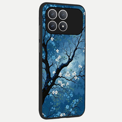  Blue Tree Serenity back cover For Poco F8 Pro slim fit glass case with vibrant aesthetic design