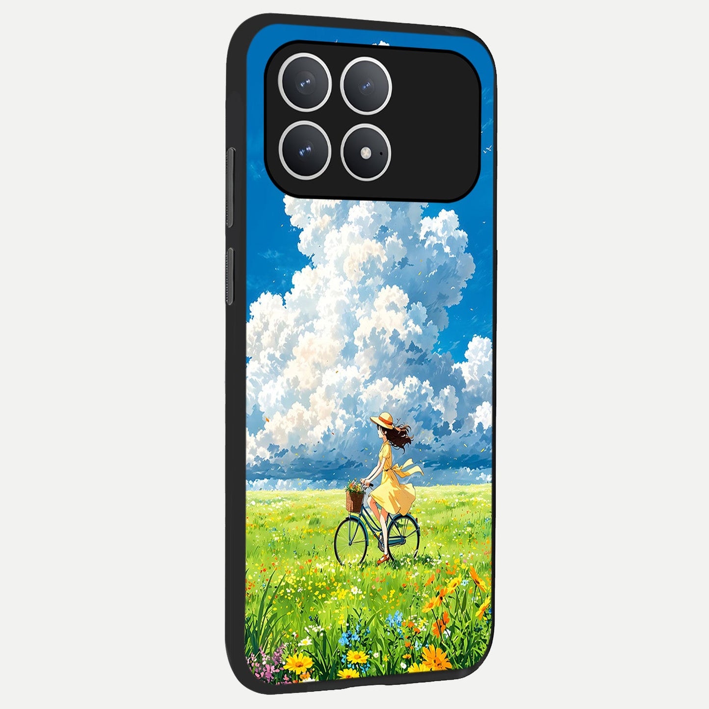  Breezy Meadow Ride back cover For Poco F8 Pro slim fit glass case with vibrant aesthetic design