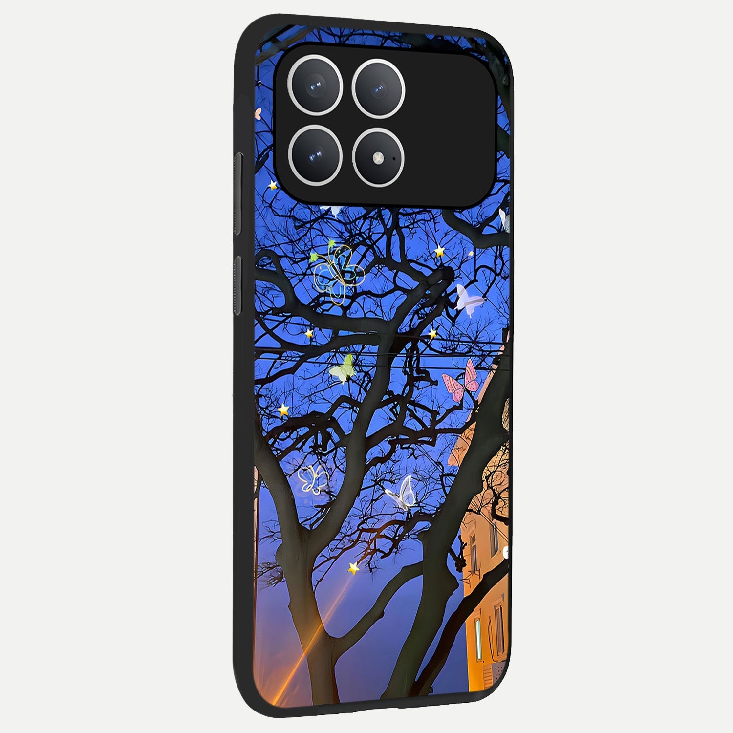  Butterfly Night Magic back cover For Poco F8 Pro slim fit glass case with vibrant aesthetic design
