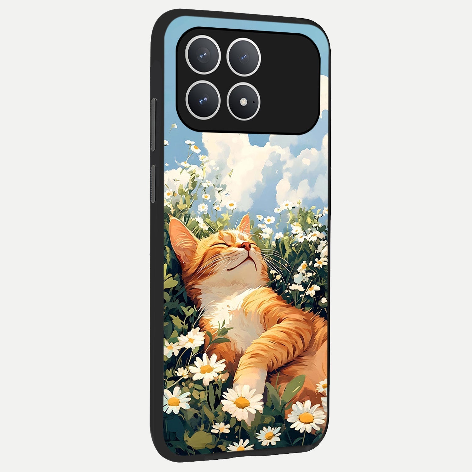  Cat And Flowers View back cover For Poco F8 Pro slim fit glass case with vibrant aesthetic design