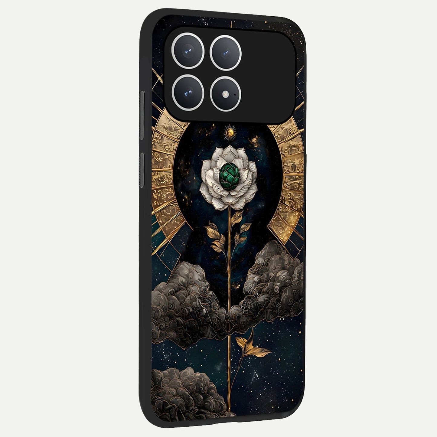  Celestial Lotus Morang back cover For Poco F8 Pro slim fit glass case with vibrant aesthetic design