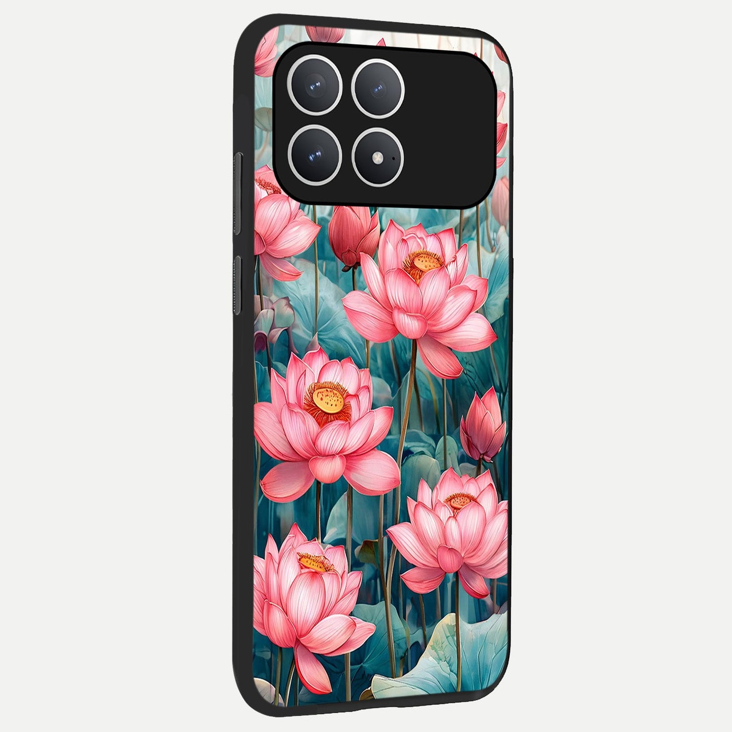  Celestial Pink Lotus back cover For Poco F8 Pro slim fit glass case with vibrant aesthetic design