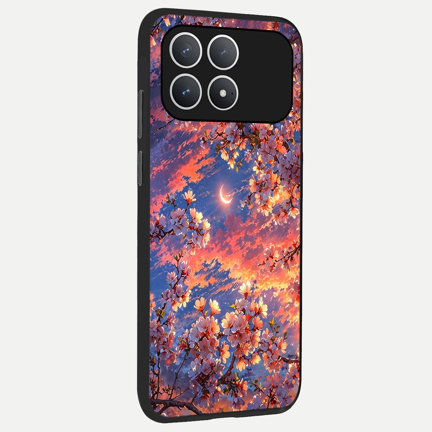  Celestial Sakura Sunset back cover For Poco F8 Pro slim fit glass case with vibrant aesthetic design