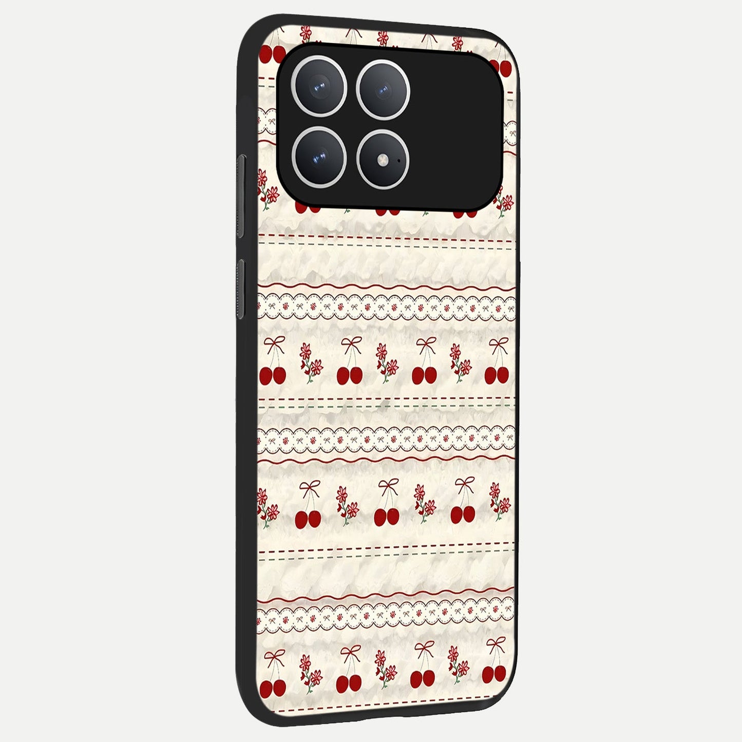  Cherry Bloom Charm back cover For Poco F8 Pro slim fit glass case with vibrant aesthetic design