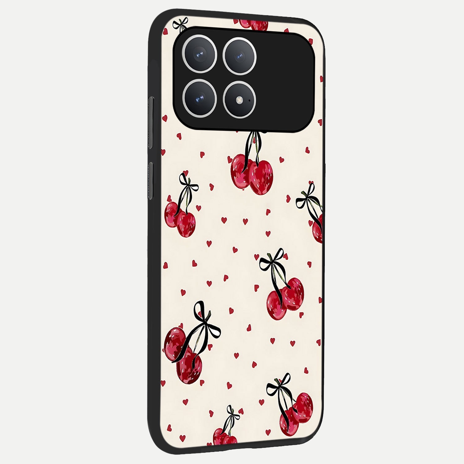  Cherry Heart Bow back cover For Poco F8 Pro slim fit glass case with vibrant aesthetic design