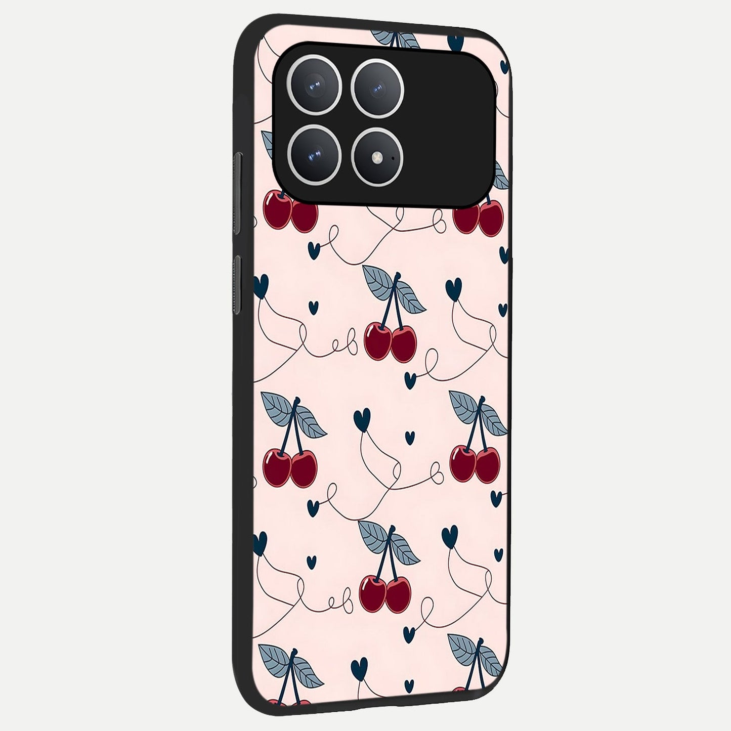  Cherry Heart Line back cover For Poco F8 Pro slim fit glass case with vibrant aesthetic design