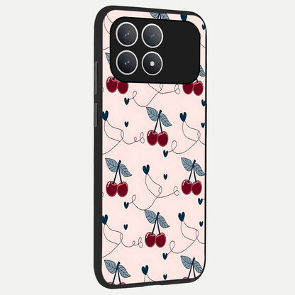  Cherry Heart Line back cover For Poco F8 Pro slim fit glass case with vibrant aesthetic design