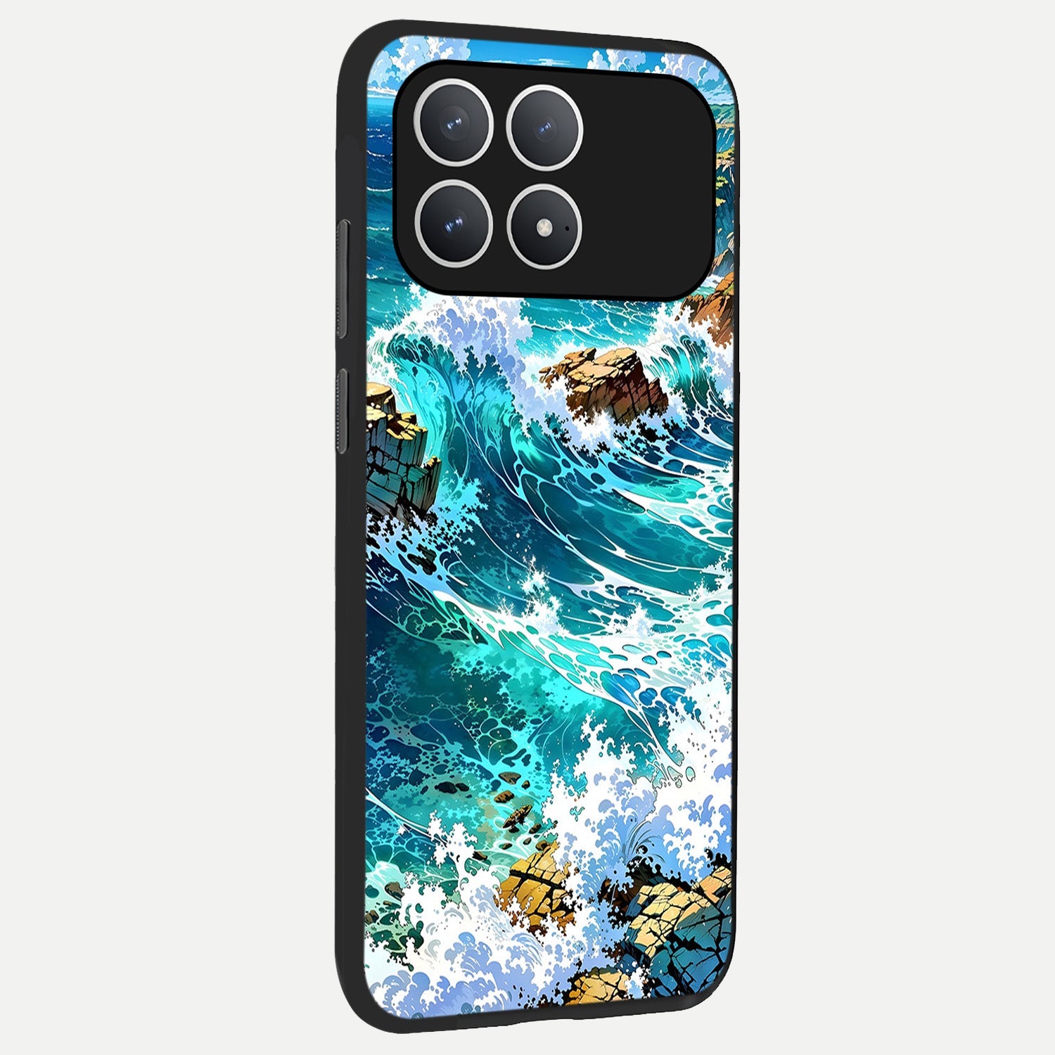  Coastal Blue Waves back cover For Poco F8 Pro slim fit glass case with vibrant aesthetic design