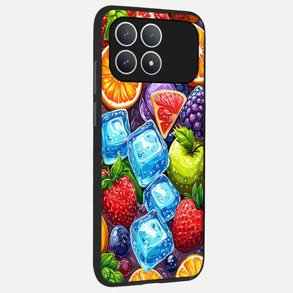  Colorful Fruits with Ice back cover For Poco F8 Pro slim fit glass case with vibrant aesthetic design