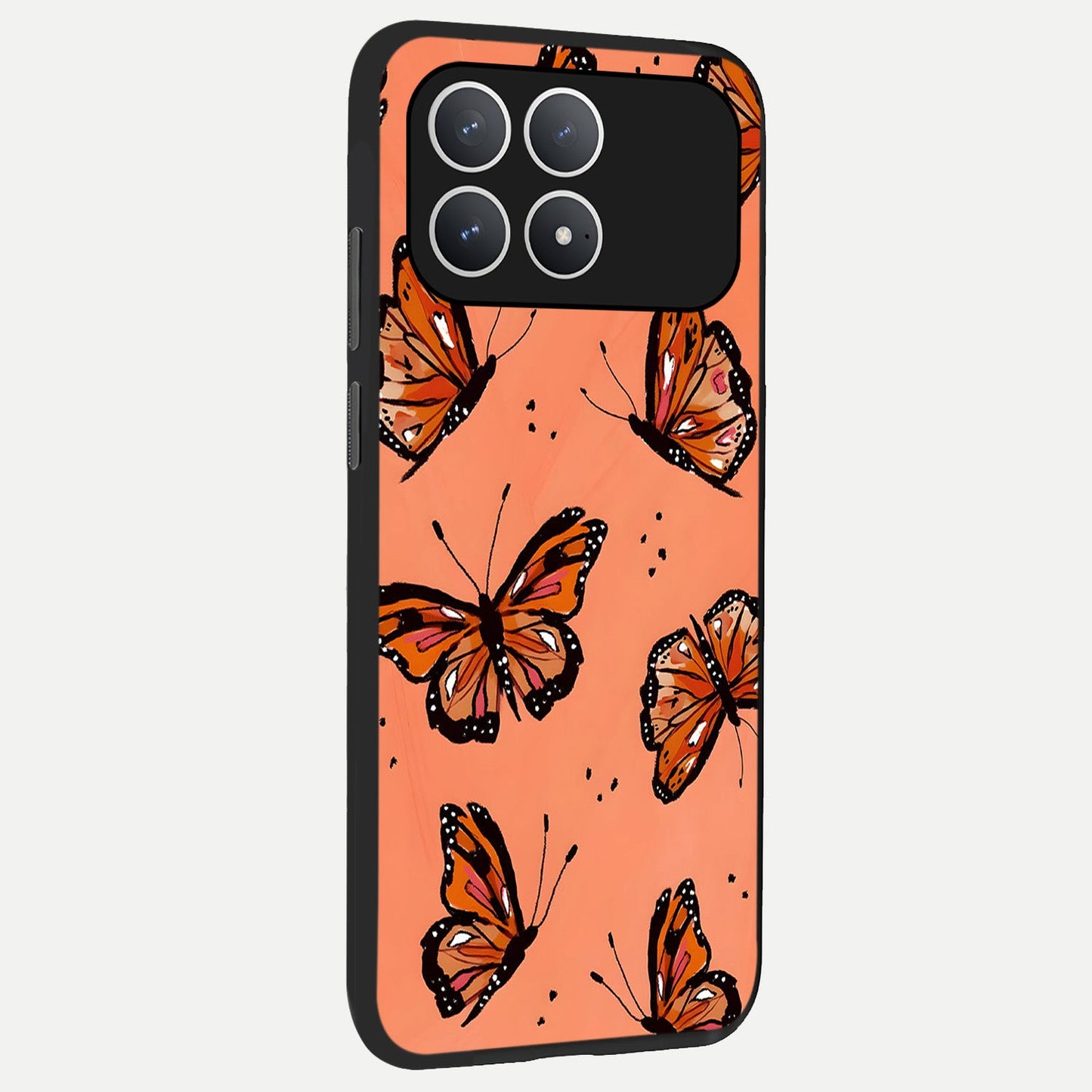  Coral Wing Butterfly back cover For Poco F8 Pro slim fit glass case with vibrant aesthetic design