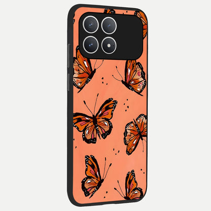  Coral Wing Butterfly back cover For Poco F8 Pro slim fit glass case with vibrant aesthetic design