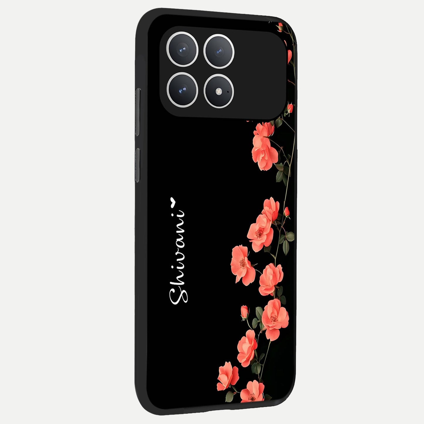  Crimson Bloom Grace Custom Name back cover For Poco F8 Pro slim fit glass case with vibrant aesthetic design
