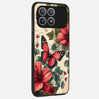  Crimson Butterfly Garden back cover For Poco F8 Pro slim fit glass case with vibrant aesthetic design