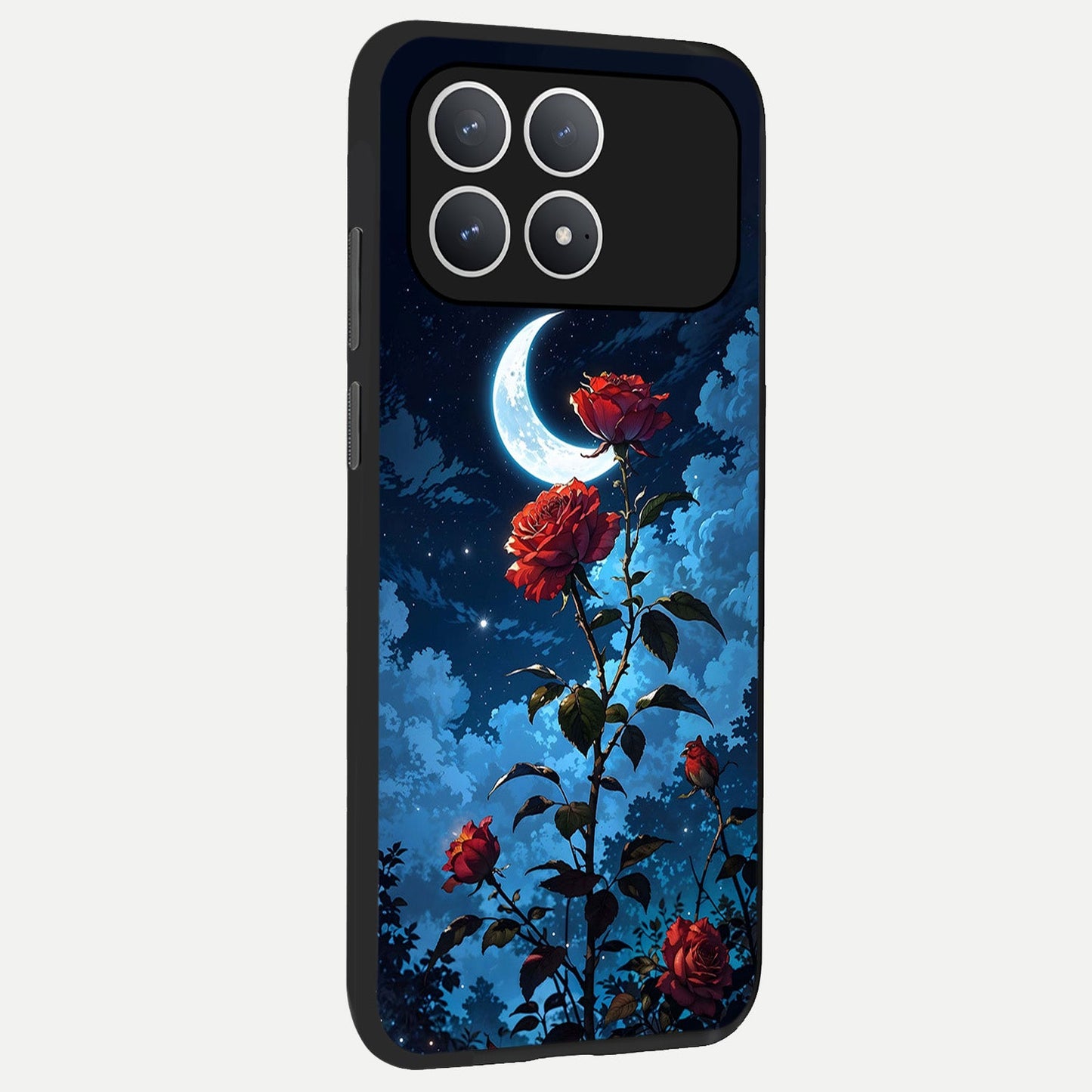  Crimson Rose Moon back cover For Poco F8 Pro slim fit glass case with vibrant aesthetic design