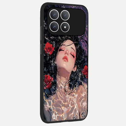  Crimson Rose Serenity back cover For Poco F8 Pro slim fit glass case with vibrant aesthetic design